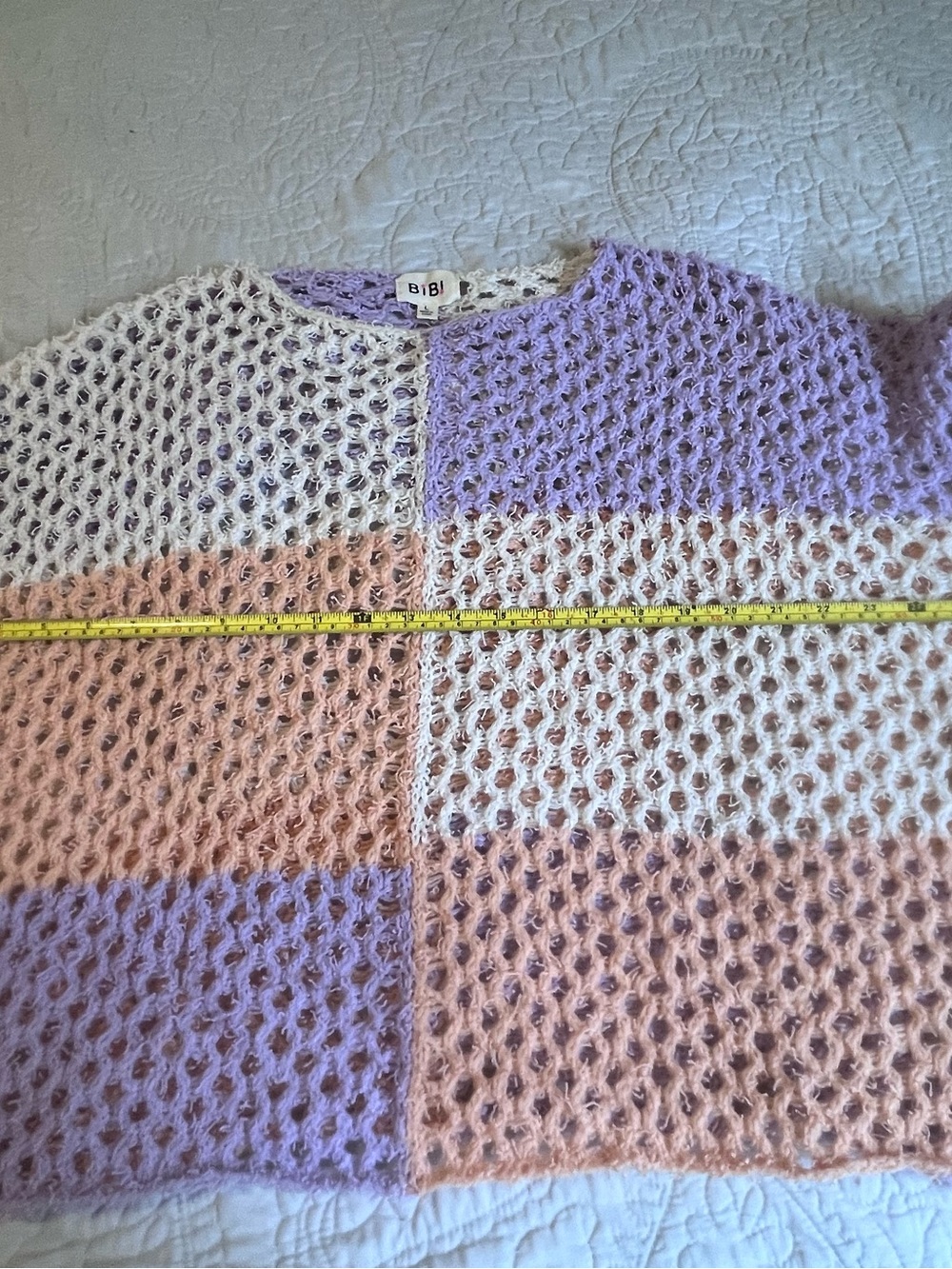 BiBi Lavender Peach Cream Open-Knit Colorblock Sweater - Picture 3 of 4